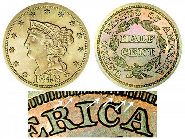1848 Braided Hair Half Cent Penny - Second Restrike 