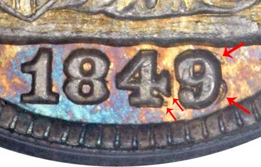 1849/6 Seated Liberty Half Dime - 9 Over 6 Overdate Error 