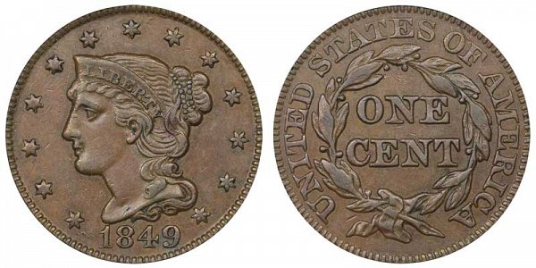 1849 Braided Hair Large Cent Penny 