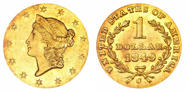 1849 C Liberty Head Gold Dollar G$1 - Closed Wreath 