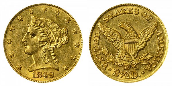 1849 D Liberty Head $2.50 Gold Quarter Eagle - 2 1/2 Dollars 