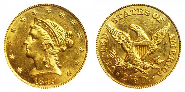 1849 Liberty Head $2.50 Gold Quarter Eagle - 2 1/2 Dollars 