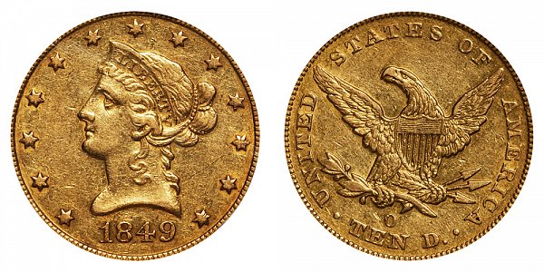 1849 O Liberty Head $10 Gold Eagle - Ten Dollars 