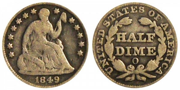 1849 O Seated Liberty Half Dime 