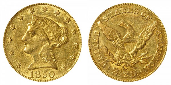 1850 C Liberty Head $2.50 Gold Quarter Eagle - 2 1/2 Dollars 