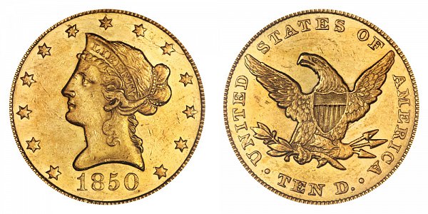 1850 Large Date - Liberty Head $10 Gold Eagle - Ten Dollars 