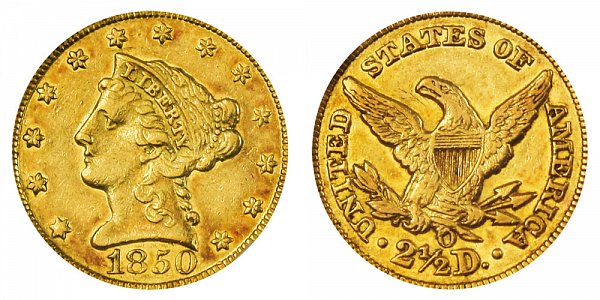 1850 O Liberty Head $2.50 Gold Quarter Eagle - 2 1/2 Dollars 