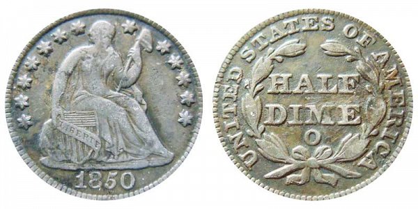 1850 O Seated Liberty Half Dime 