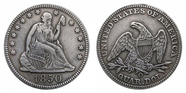 1850 O Seated Liberty Quarter 