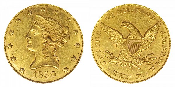 1850 Small Date - Liberty Head $10 Gold Eagle - Ten Dollars 