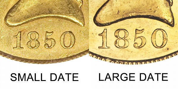 1850 Liberty Head $10 Gold Eagle - Small Date vs Large Date Varieties - Ten Dollars