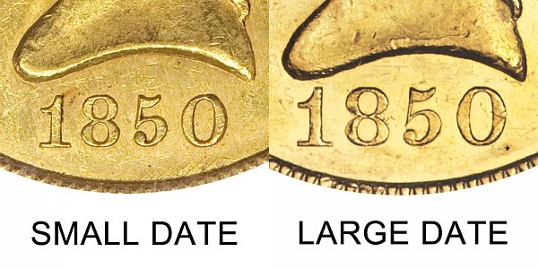 1850 Small Date vs Large Date - $10 Liberty Head Gold Eagle - Difference and Comparison