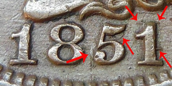 1851/81 Braided Hair Large Cent Penny - 51 Over 81 Overdate 