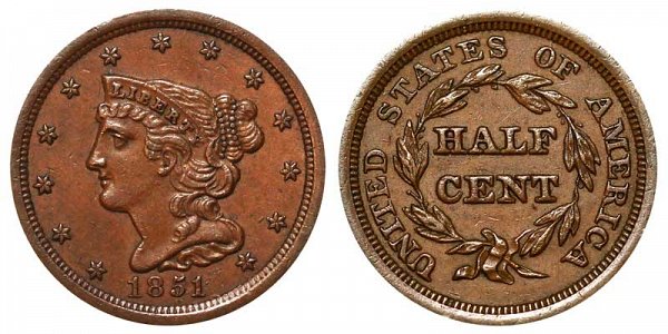 1851 Braided Hair Half Cent Penny