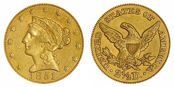 1851 C Liberty Head $2.50 Gold Quarter Eagle - 2 1/2 Dollars 