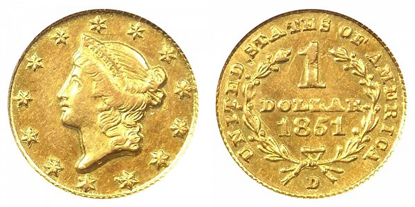 1851 D Liberty Head Gold Dollar G$1 