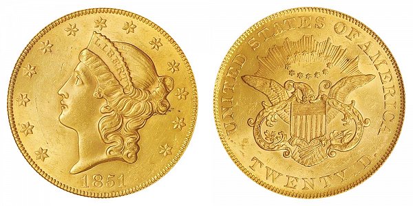 1851 Liberty Head $20 Gold Double Eagle - Twenty Dollars 