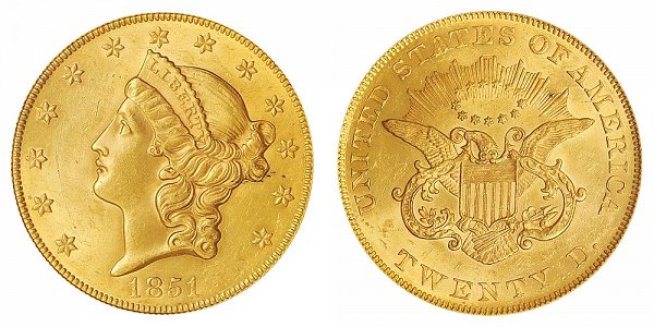 1851 Liberty Head $20 Gold Double Eagle - Twenty Dollars