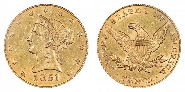 1851 Liberty Head $10 Gold Eagle - Ten Dollars 