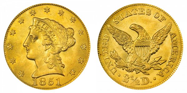 1851 Liberty Head $2.50 Gold Quarter Eagle - 2 1/2 Dollars 