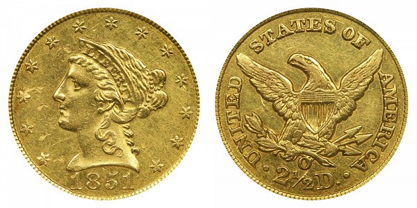 1851 O Liberty Head $2.50 Gold Quarter Eagle - 2 1/2 Dollars 