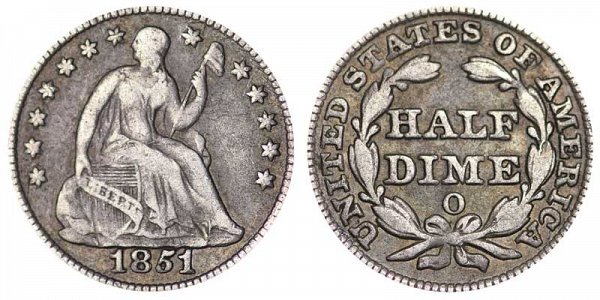 1851 O Seated Liberty Half Dime 