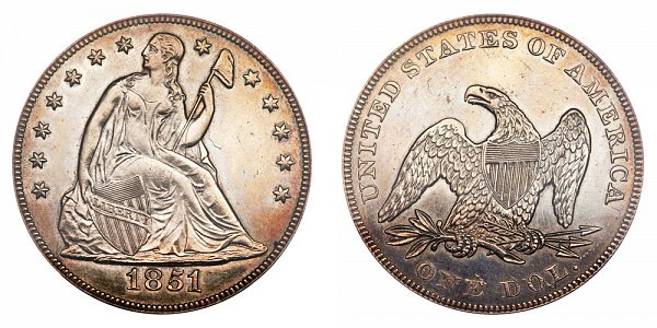 1851 Seated Liberty Silver Dollar Original Strike - High Date
