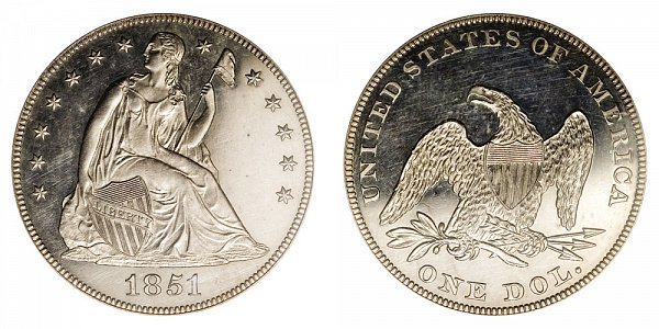 1851 Seated Liberty Silver Dollar Restrike - Centered Date