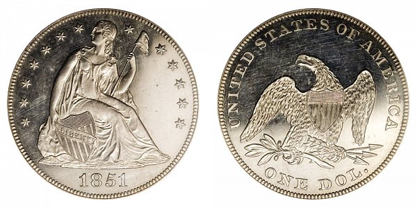 1851 Seated Liberty Silver Dollar Restrike - Centered Date 