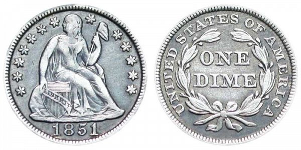 1851 Seated Liberty Dime 