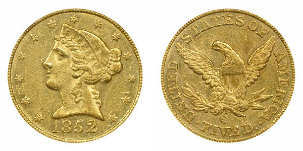 1852 C Liberty Head $5 Gold Half Eagle - Five Dollars 