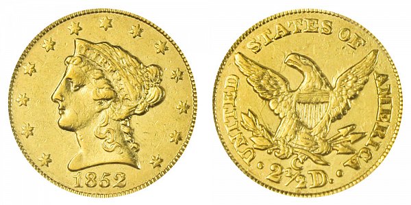 1852 C Liberty Head $2.50 Gold Quarter Eagle - 2 1/2 Dollars 