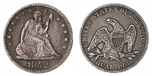 1852 O Seated Liberty Quarter 