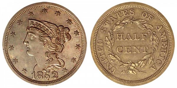1852 Braided Hair Half Cent Penny - Original