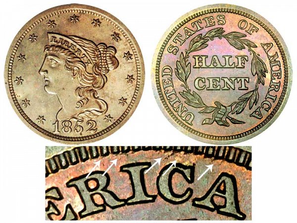 1852 Braided Hair Half Cent Penny - Second Restrike
