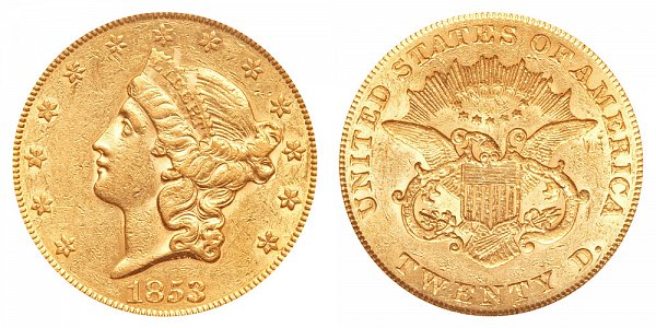 1853/2 Liberty Head $20 Gold Double Eagle - Twenty Dollars 