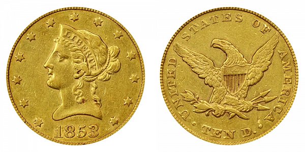 1853/2 Liberty Head $10 Gold Eagle - 3 Over 2 - Ten Dollars