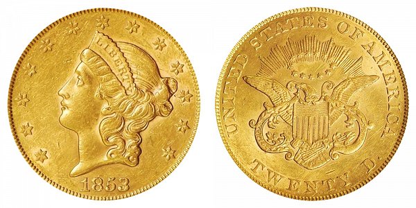1853 Liberty Head $20 Gold Double Eagle - Twenty Dollars 