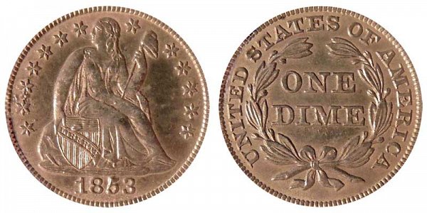 1853 Seated Liberty Dime - No Arrows 