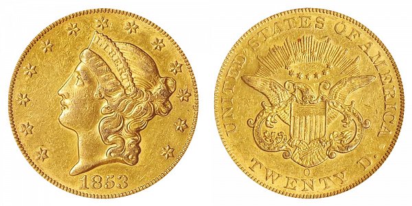 1853 O Liberty Head $20 Gold Double Eagle - Twenty Dollars 