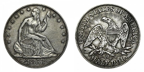 1853 O Seated Liberty Half Dollar - Arrows At Date - Rays on Reverse 