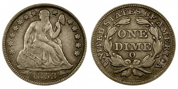 1853 O Seated Liberty Dime - Type 3 With Arrows at Date 