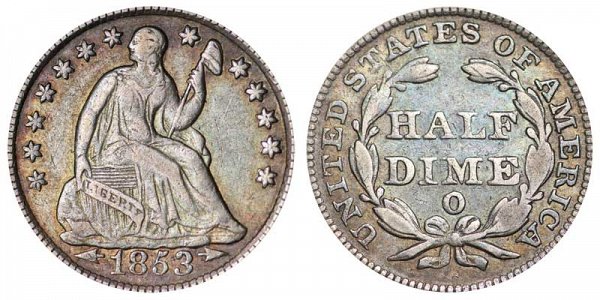 1853 O Seated Liberty Half Dime - Type 3 With Arrows at Date 