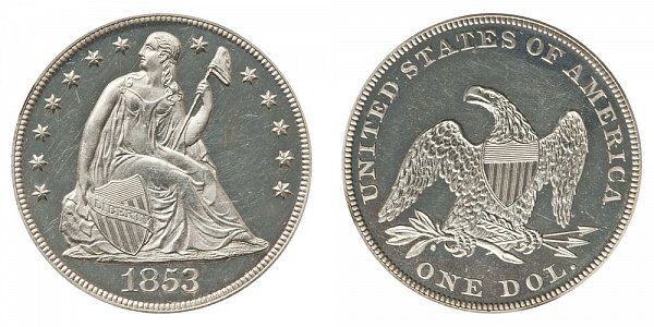 1853 Seated Liberty Silver Dollar 