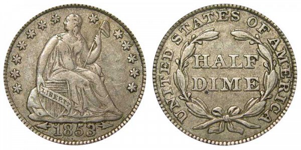 1853 Seated Liberty Half Dime - Type 3 With Arrows at Date 