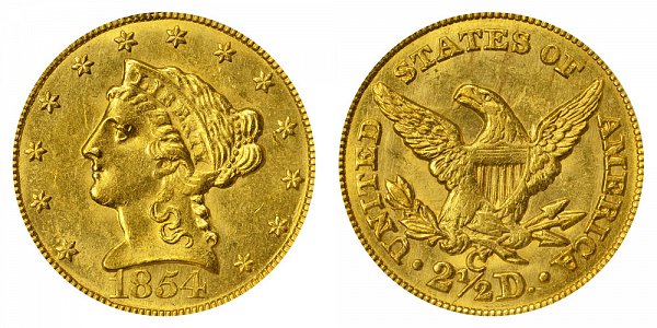 1854 C Liberty Head $2.50 Gold Quarter Eagle - 2 1/2 Dollars 