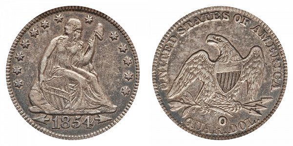 1854 Huge O Seated Liberty Quarter 