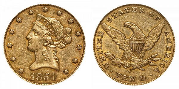 1854 O Small Date - Liberty Head $10 Gold Eagle - Ten Dollars 