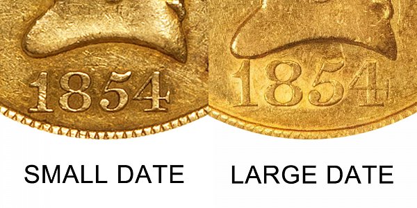 1854 Small Date vs Large Date - $10 Liberty Head Gold Eagle - Difference and Comparison