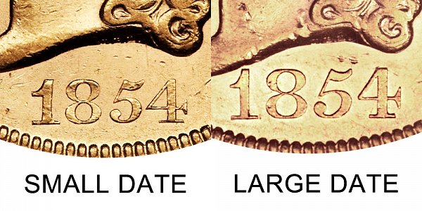 1853 Liberty Head $20 Gold Double Eagle Varieties - Twenty Dollars - Small vs Large Date